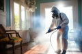 Generative AI home insect removal specialist in action, treating apartmant to eliminate insects