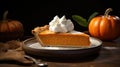 Generative AI, Homemade american traditional pumpkin pie slice Royalty Free Stock Photo