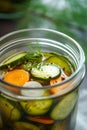 Generative AI Homemade pickled cucumbers with carrot, and onions. business concept. Royalty Free Stock Photo