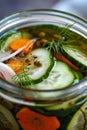 Generative AI Homemade pickled cucumbers with carrot, and onions. business concept. Royalty Free Stock Photo