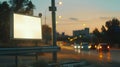 Generative AI Horizontal billboard next to the road with blurred cars mockup with advertising space business conce