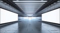 Generative AI Horizontal long mock up of blank advertising billboard poster template in a long tunnel walkway outo Royalty Free Stock Photo