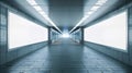 Generative AI Horizontal long mock up of blank advertising billboard poster template in a long tunnel walkway outo Royalty Free Stock Photo