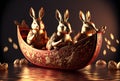 AI generated 3 horoscope rabbits sailing on a canoe concept for Happy Chinese new year 2023 the year of the water rabbit in
