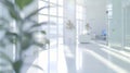 Generative AI Hotel or office building lobby blur background interior view toward reception hall modern luxury whi Royalty Free Stock Photo