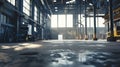 Generative AI Huge empty warehouse by day business concept.