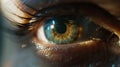 Generative AI Human eye closeup business concept.