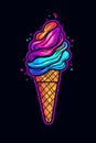 Generative AI Ice Cream Neon Light- Royalty Free Stock Photo