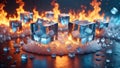 ice cubes burn in fire bright visualization Royalty Free Stock Photo