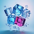 ice cubes isolated on blue background Royalty Free Stock Photo