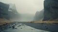Generative AI, Iceland beautiful foggy wild landscape with mountains