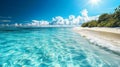 Idyllic Maldives Paradise: Sandy Beach, White Sand, Turquoise Ocean, Sunny Day, Blue Sky, and Island in Perfect Panoramic