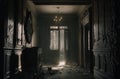 Generative AI illustration of abandoned haunted house interior