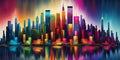 colorful abstract city panorama, ai midjourney generated illustration Royalty Free Stock Photo