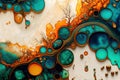 Generative AI illustration of abstract colorful vibrant alcohol ink spill background