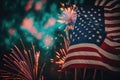 AI generated celebratory fireworks on background of american flag at usa independence day Royalty Free Stock Photo