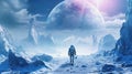 generative ai illustration of an astronaut on a strange white ice planet Royalty Free Stock Photo