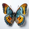 Generative ai illustration of beautiful blue yellow orange butterfly isolated on a white background Royalty Free Stock Photo