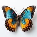 Generative ai illustration of beautiful blue yellow orange butterfly isolated on a white background Royalty Free Stock Photo
