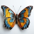 Generative ai illustration of beautiful blue yellow orange butterfly isolated on a white background Royalty Free Stock Photo