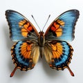 Generative ai illustration of beautiful blue yellow orange butterfly isolated on a white background Royalty Free Stock Photo