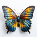 Generative ai illustration of beautiful blue yellow orange butterfly isolated on a white background Royalty Free Stock Photo