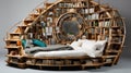 Generative ai illustration of bed made out of bookcases