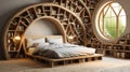 Generative ai illustration of bed made out of bookcases Royalty Free Stock Photo
