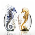 Generative AI illustration from blue and yellow sea horse in aquarium Royalty Free Stock Photo