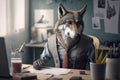 Generative AI illustration of boss wolf in suit