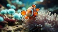 Generative ai illustration of Clownfish Amphiprioninae in aquarium tank