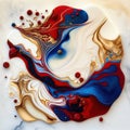 Generative AI illustration of colorful red white and blue alcohol ink spill on marble abstract background Royalty Free Stock Photo