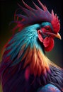 Colorful rooster portrait on black background