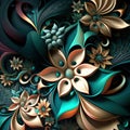 Generative AI illustration of complimentary colors floral abstract background
