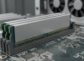 Close Up of DDR Computer RAM Memory on Modern Motherboard Royalty Free Stock Photo