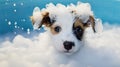 generative ai illustration of a cute bathing dog with a lot of foam