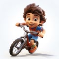 Generative ai illustration of 3d cartoon boy riding bicycle