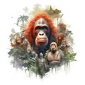 Generative ai illustration of detailed drawing illustration of a orangutan in a jungle setting