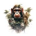 Generative ai illustration of detailed drawing illustration of a orangutan in a jungle setting