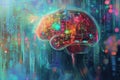 Digital Brain with Glowing Neural Pathways