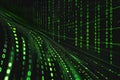 Generative Ai illustration. Digital data streams flow into each other - green binary code series Royalty Free Stock Photo