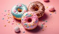 AI generated of realistic sweet and colourful donuts icon with frosting different color