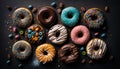 AI generated of realistic sweet and colourful donuts icon with frosting different color