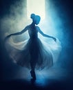 Generative AI illustration of dramatic ballet on stage with smoky moody effects