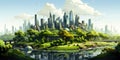 Generative ai illustration of Eco green city Urban ecology concept