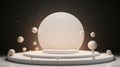 Generative AI Illustration An empty white podium against the backdrop of dark orandge outer space. for product display Royalty Free Stock Photo