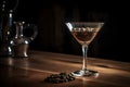 Generative AI illustration. Espresso Martini. Alcohol cocktail isolated on dark background Royalty Free Stock Photo