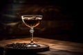 Generative AI illustration. Espresso Martini. Alcohol cocktail isolated on dark background Royalty Free Stock Photo
