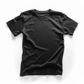 Generative ai illustration of flat black T shirt packshot on white