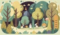 Generative AI illustration of a forest landscape with animals, trees and plants Royalty Free Stock Photo